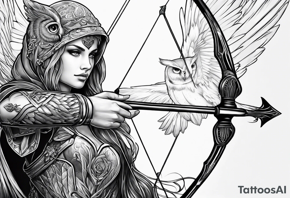 A young princes with a bow and arrow and an owl tattoo idea