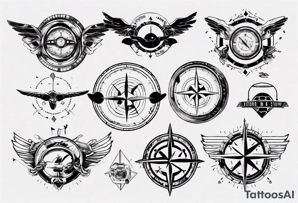skydiving, shooting guns, compass, adventure tattoo idea