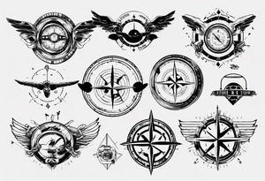 skydiving, shooting guns, compass, adventure tattoo idea