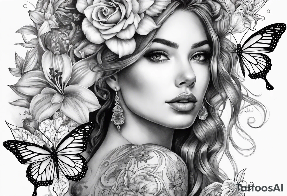 Harvey Ruby lillies flowers butterflies stars fantasy books half sleeve no person face books fantasy tattoo idea