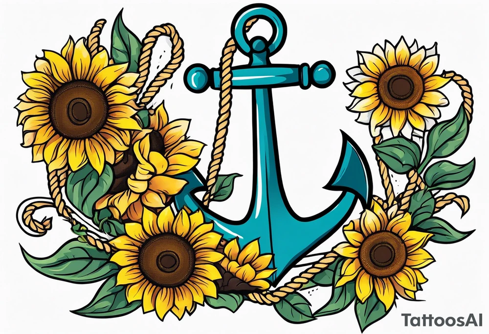 Anchor, rope, sunflowers, thigh tattoo idea