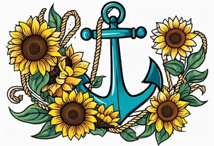 Anchor, rope, sunflowers, thigh tattoo idea