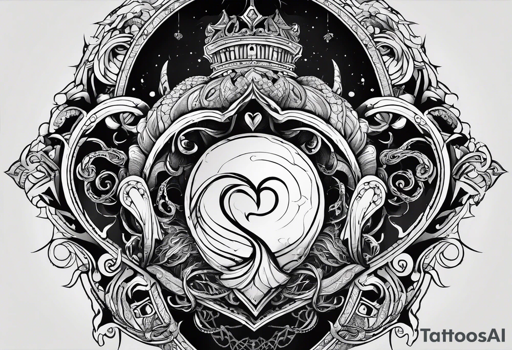 Long tattoo for arm. Lovecraftian creature, protecting a heart. Ctulhu. tattoo idea