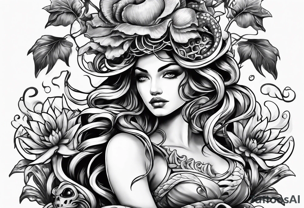 Medusa with piranha plants instead of snakes tattoo idea