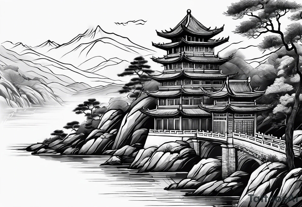 Chinese wall, realistic, art, sideview tattoo idea