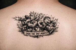 Rick drinking and shooting things and morty being reckless save the day morty , schuanch schuanch. tattoo idea