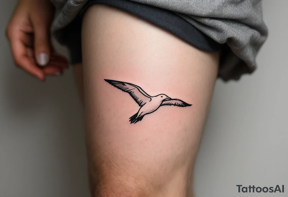 Minimalist Albatross Line Art – A single continuous black line forming the shape of an albatross in flight, ideal for a discreet and elegant design. tattoo idea
