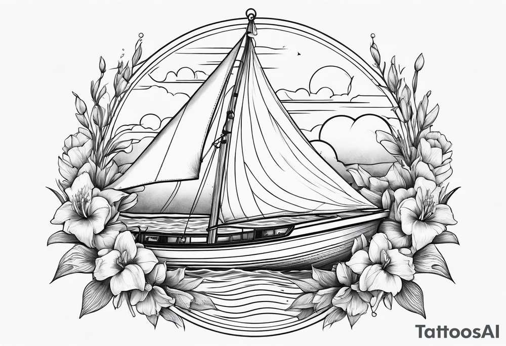 sailboat with Snapdragon gladiolus flowers tattoo idea