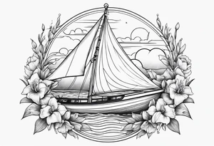 sailboat with Snapdragon gladiolus flowers tattoo idea