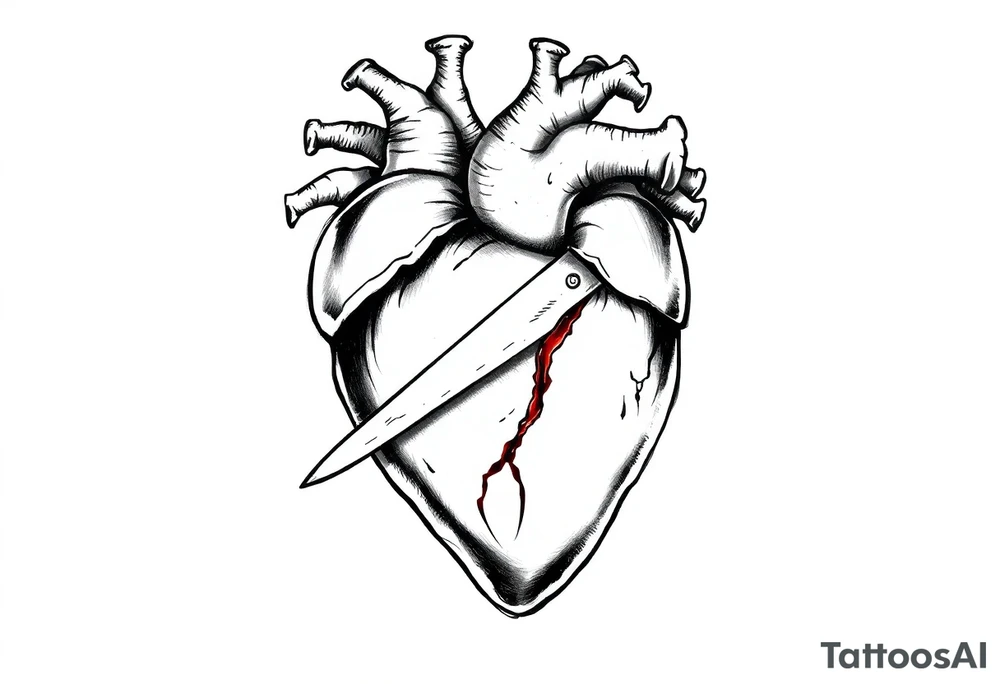 A brown heart that has a knife in it and shows pain tattoo idea