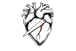 A brown heart that has a knife in it and shows pain tattoo idea