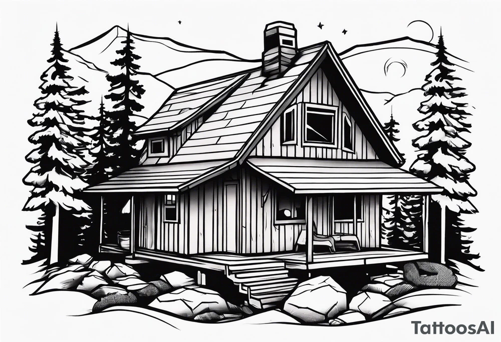 small cabin in the woods tattoo idea