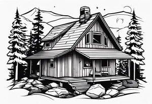 small cabin in the woods tattoo idea