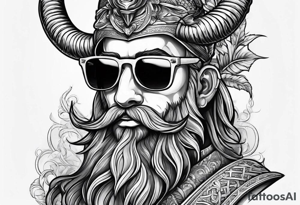 capricorn with beard and sunglasses tattoo idea