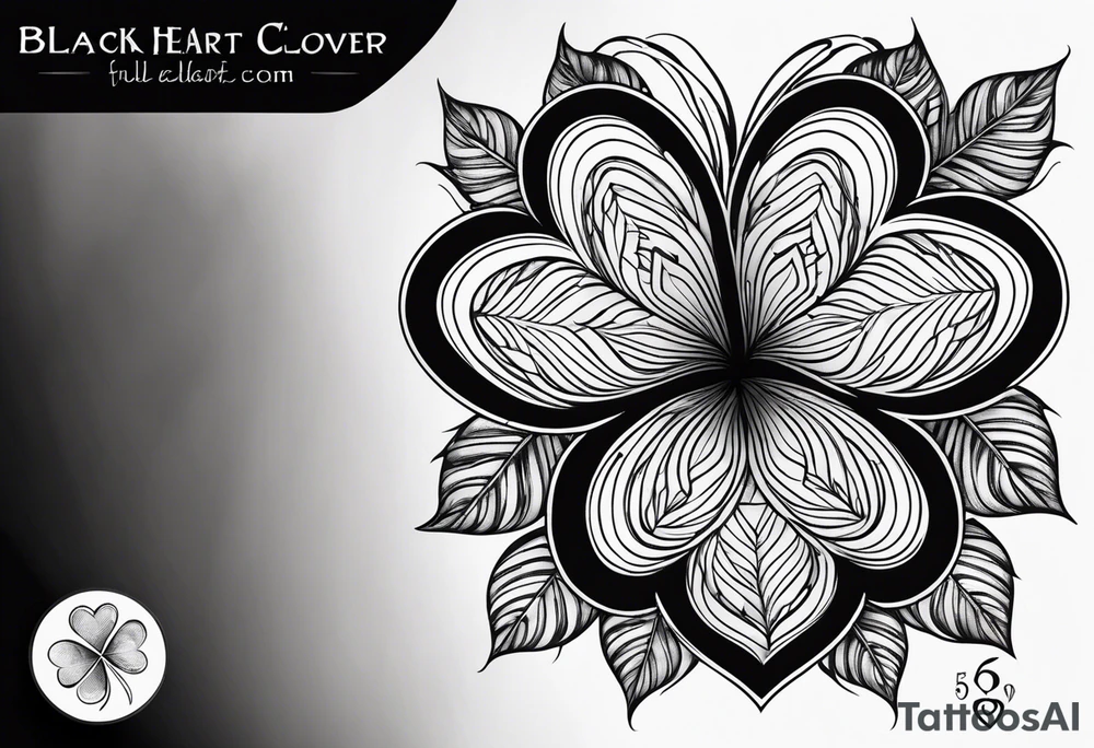 A black heart shaped 5 leaf clover full sleeve tattoo idea