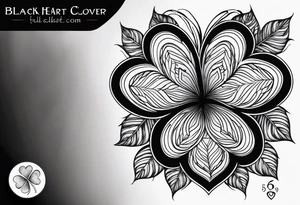 A black heart shaped 5 leaf clover full sleeve tattoo idea