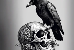 Raven standing on a skull tattoo idea