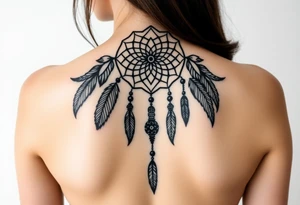 native dreamcatcher with flowing feathers and sacred beads tattoo idea