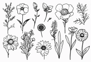 wildflower bouquet with birthflowers for April, May, June, august, october, november tattoo idea