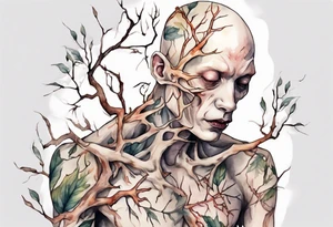 a pale man made out of tree branches tattoo idea