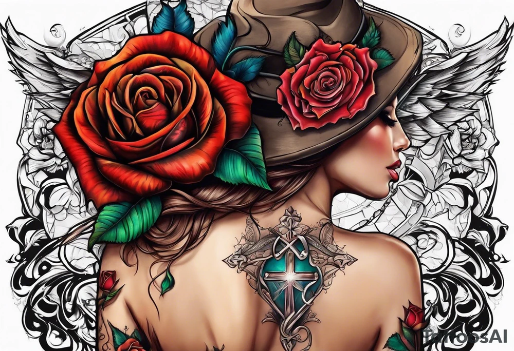 Independent Cross and a rose tattoo idea