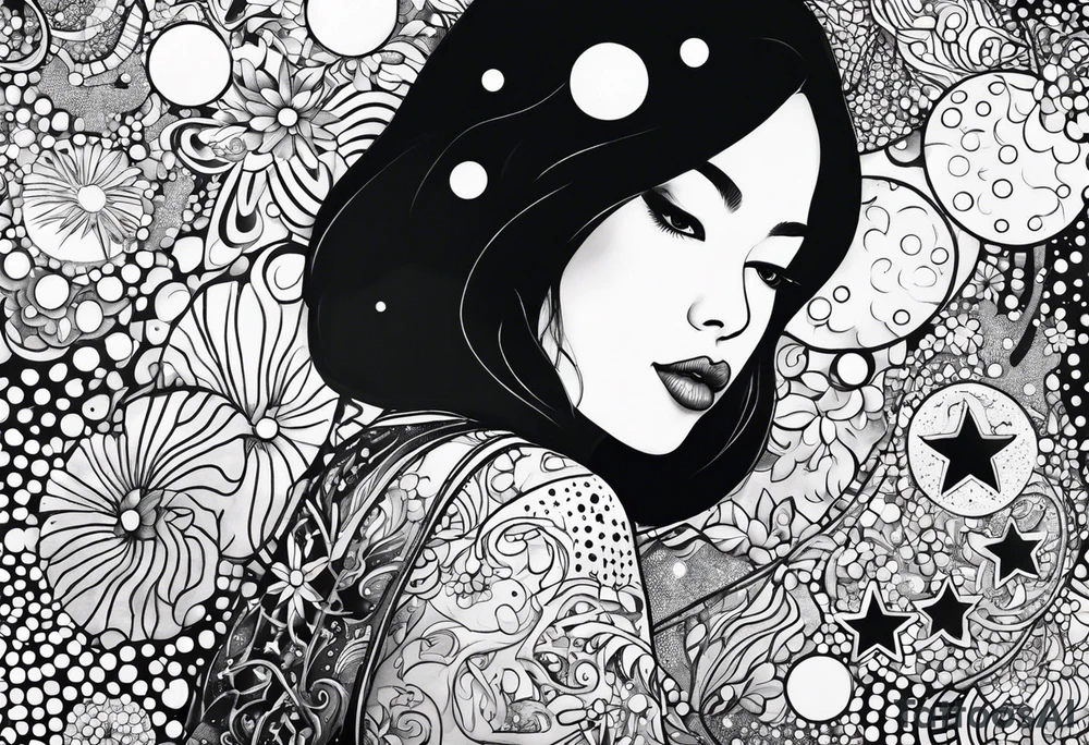 woman in pool reaching to stars tattoo idea