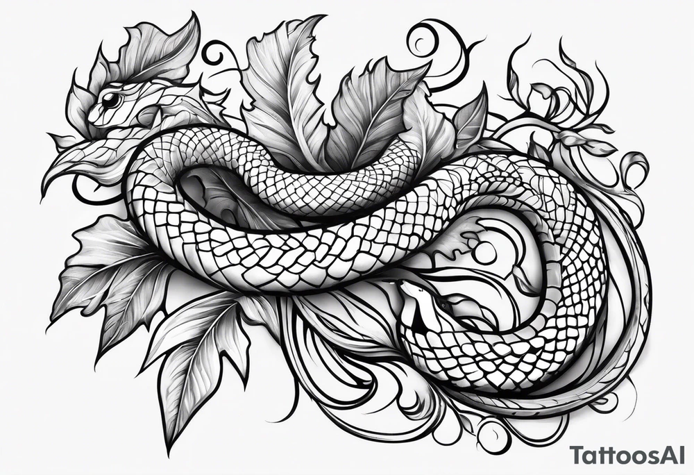 elongated snake with leaves and vines forearm tattoo tattoo idea