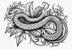 elongated snake with leaves and vines  forearm tattoo tattoo idea