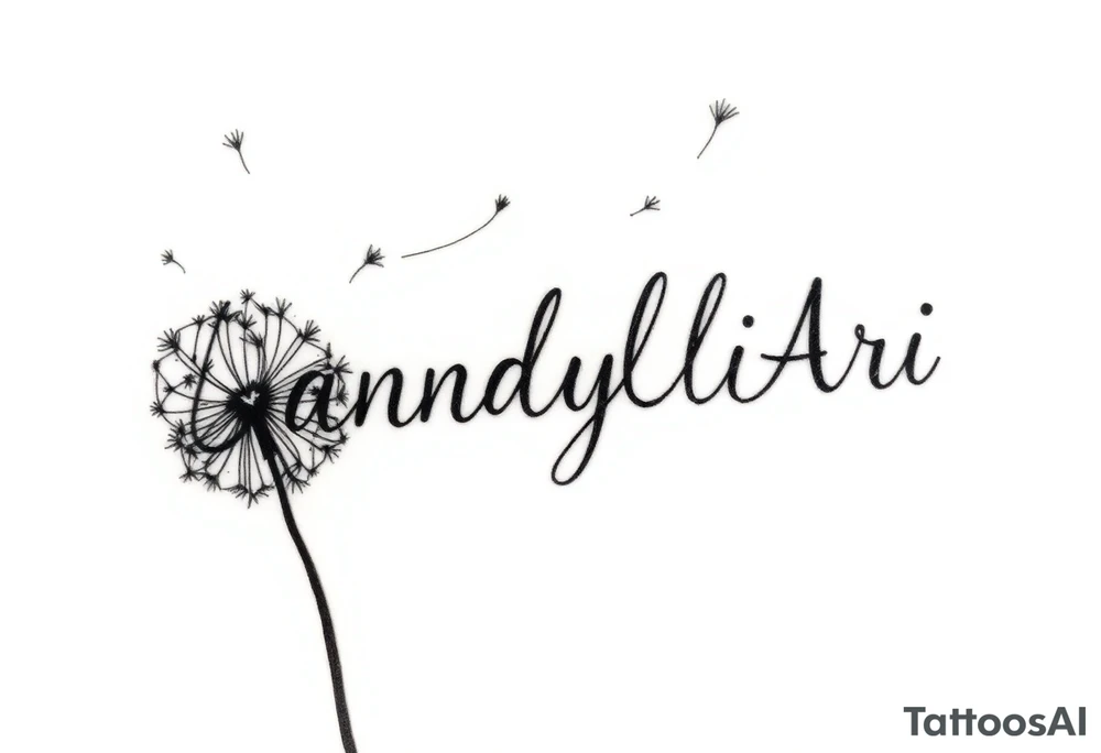 Dandelion
This image showcases a black-and-white watercolor-style illustration of a dandelion. The dandelion is depicted in fine detail, with its delicate seeds dispersing into the air. The artistic approach includes an ink-wash effect, where the stems appear to be dripping down like wet ink or paint, creating a dreamy and fluid aesthetic.

The background is minimalistic, with soft splatters and shading, adding to the abstract and ethereal feel. The contrast between the dark ink and the white background gives the image a striking, modern, and artistic look. It conveys themes of freedom, change, and the fleeting nature of time. Rix Rys Ari tattoo idea