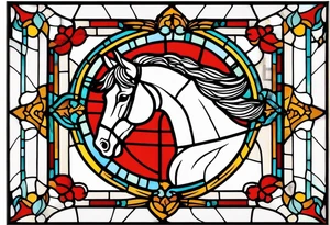 stained glass window with a red horse's head tattoo idea