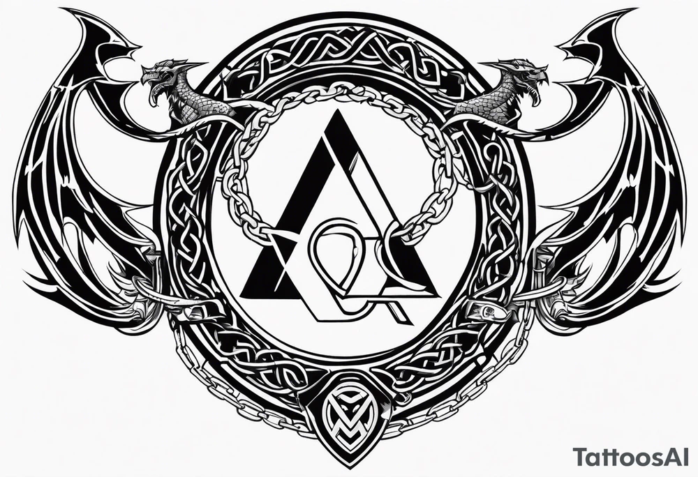 Valhalla sword shield dragon axe Valknut barbed wire chains fire tattoo idea Valhalla sword shield dragon axe Valknut barbed wire chains fire tattoo idea