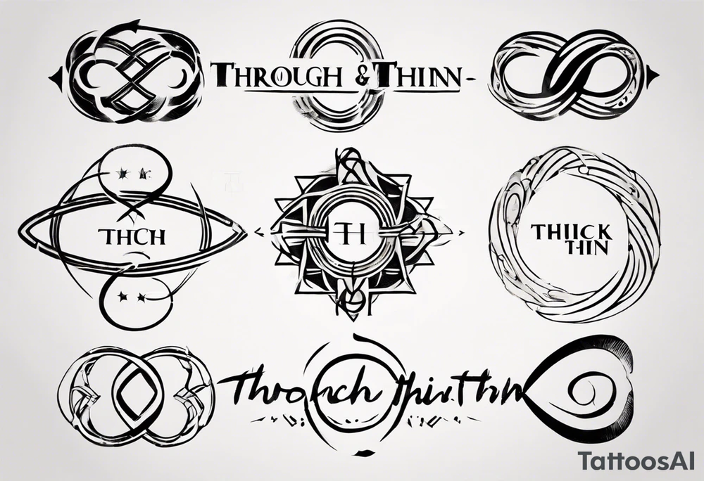 text "Through thick & thin". written in the shape of an infinity sign tattoo idea