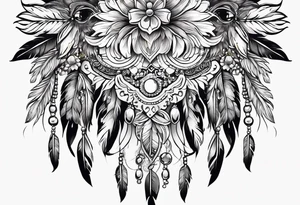 western pattern with flowers and feathers for hip tattoo idea