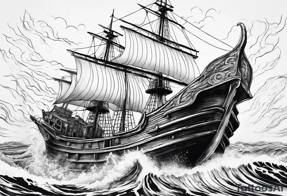 The Kraken coming out of the water and splitting a boat in half. tattoo idea