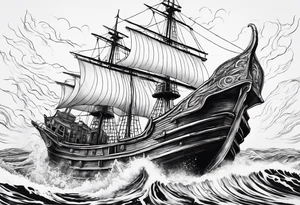 The Kraken coming out of the water and splitting a boat in half. tattoo idea