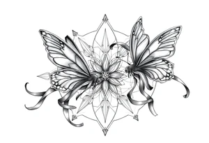 ethereal butterflies with flowing silk ribbons in geometric mandala tattoo idea
