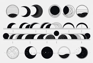 Geometric interpretation of the phases of the Moon in the form of a semicircle or a horizontal line of partially filled circles. tattoo idea