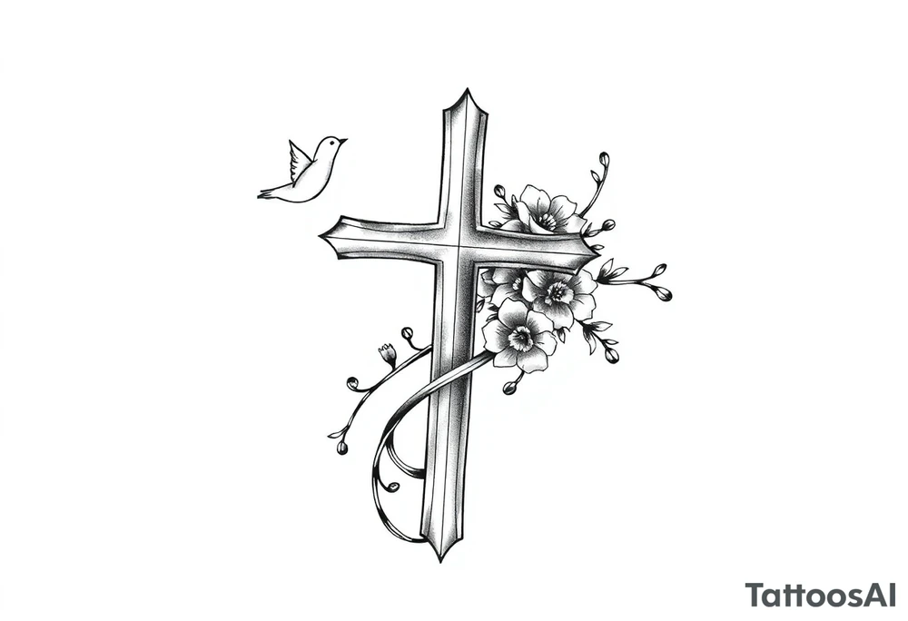 Cross:

A cross, a central symbol of Christianity, can be paired with images like doves (representing peace and love) or intertwined vines (symbolizing a strong and enduring bond).

Doves:

Doves, often seen as symbols of peace and lov can be incorporated into the design, representing the couple's commitment to each other and God.

Intertwined Vines/Hearts:

These designs symbolize the interconnectedness and unity of marriage, ofte adding a romantic and personal touch.

Bible Verses:

A relevant verse about marriage, such as Ephesians 5:21-33 or Proverbs 18:22, can be incorporated into the tattoo design, providing a reminder of their faith and commitment.

Cross Wrapped in Flowers:

This design can be both beautiful and symbolic with the cross representing faith and the flowe symbolizing the beauty of love and commitment. tattoo idea