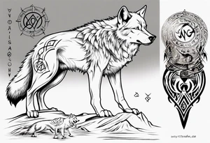 Wolf  howling with Norse symbols, a bit of Māori tattooing and my nanas name joy tattoo idea