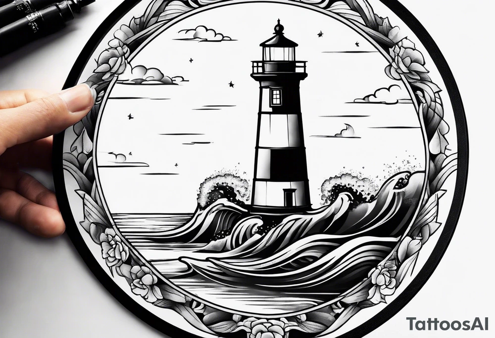 Light house in a round frame tattoo idea