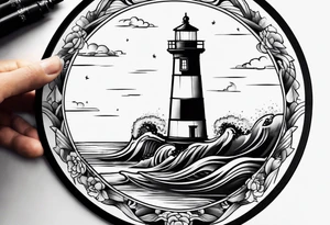 Light house in a round frame tattoo idea