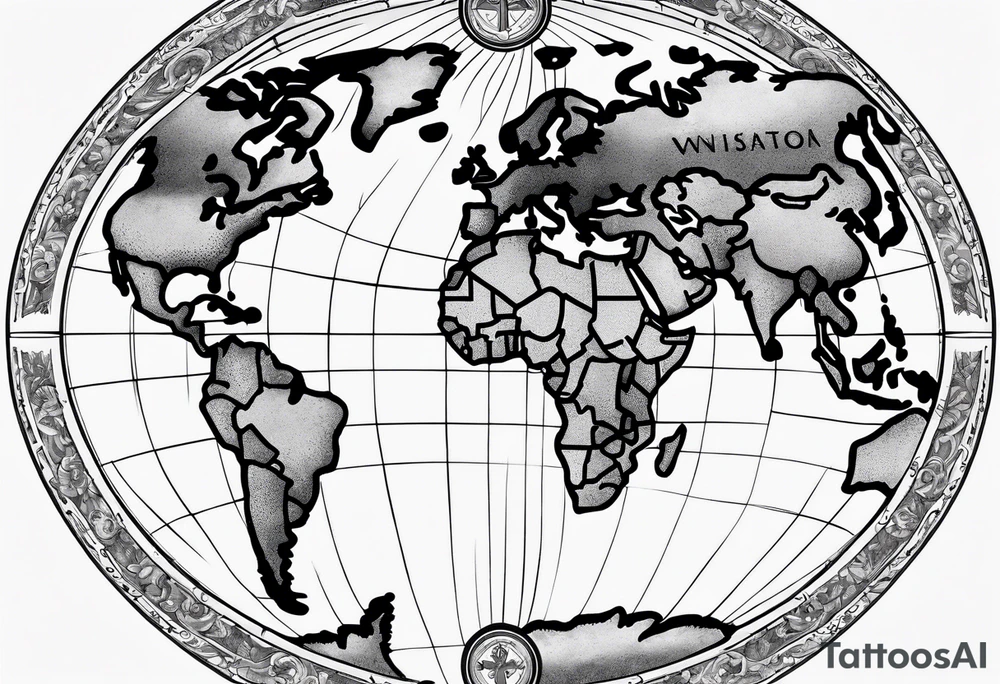 World map with the cross in the middle hovering over it tattoo idea World map with the cross in the middle hovering over it tattoo idea