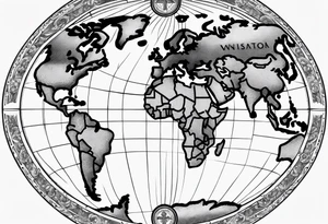 World map with the cross in the middle hovering over it tattoo idea