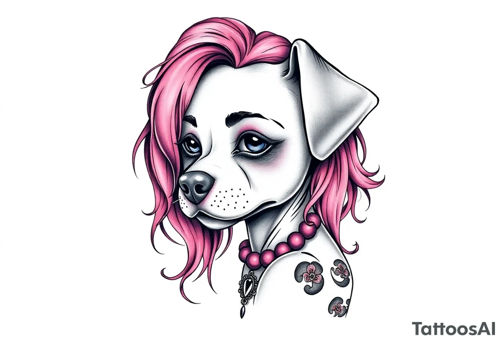 goth hot puppy girl with big boobs and pink hair full human body tattoo idea