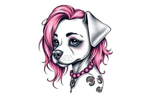 goth hot puppy girl with big boobs and pink hair full human body tattoo idea