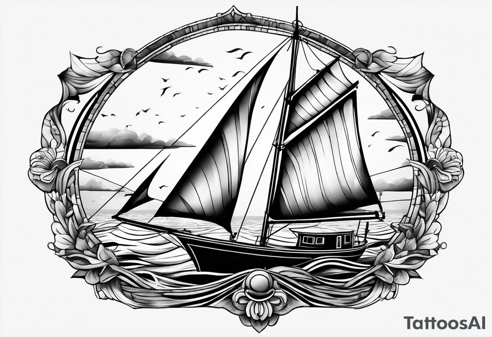 sailboat sail patched in such a way that it resembles a maritime lighthouse. tattoo idea