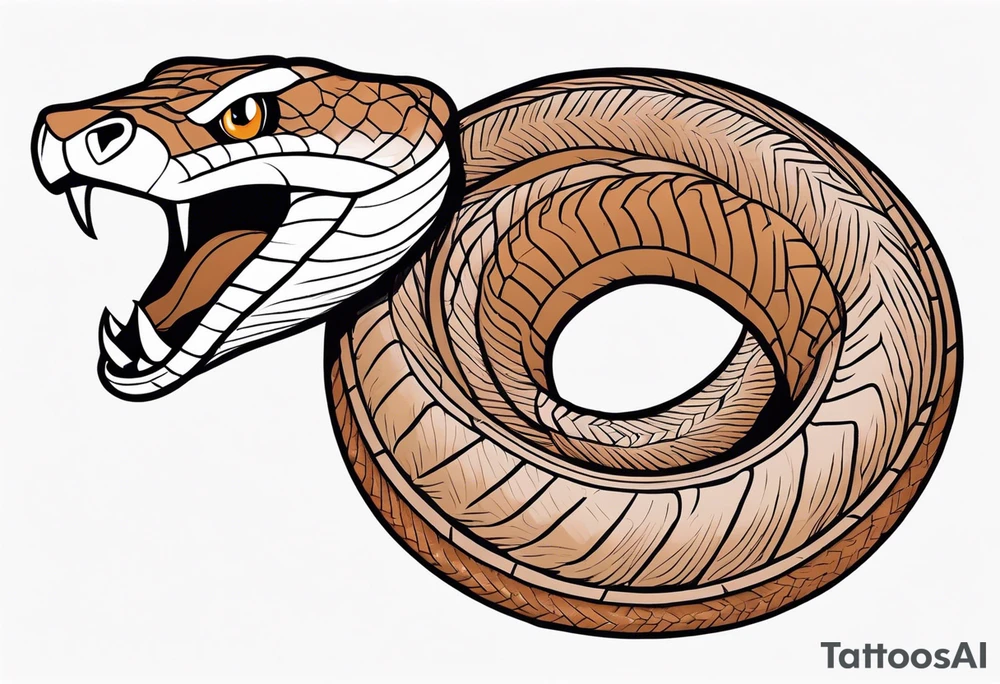 Copperhead coiled up with head turned up and mouth open and copper colored eyes tattoo idea