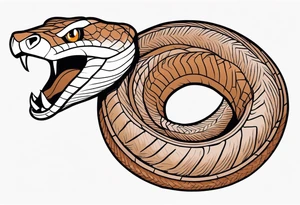 Copperhead coiled up with head turned up and mouth open and copper colored eyes tattoo idea