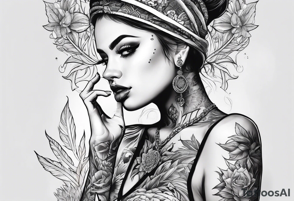 girl with tattoos smoking weed,full body tattoo idea