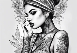 girl with tattoos smoking weed,full body tattoo idea